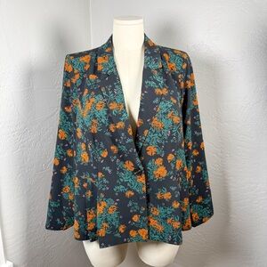 ModCloth Black Floral Vibrant Orange Flowers One Button Blazer Plus Size 2X NWT